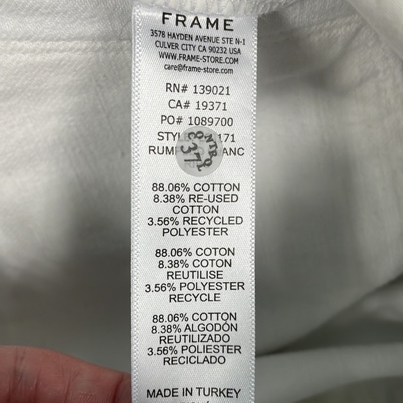 Frame Le Garcon Distressed Rolled Cuff Straight Jeans in White Mid Rise Sz 29 - Picture 14 of 15